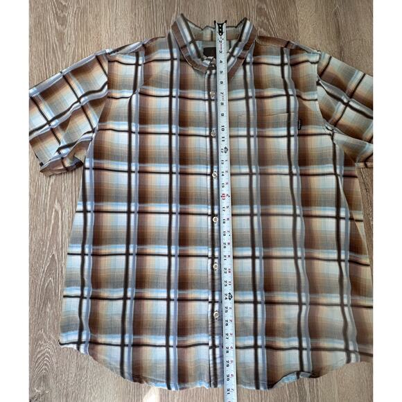 Prana|SS‎ Button Up|Brown/Blue Plaid|SZ XL - Picture 2 of 9